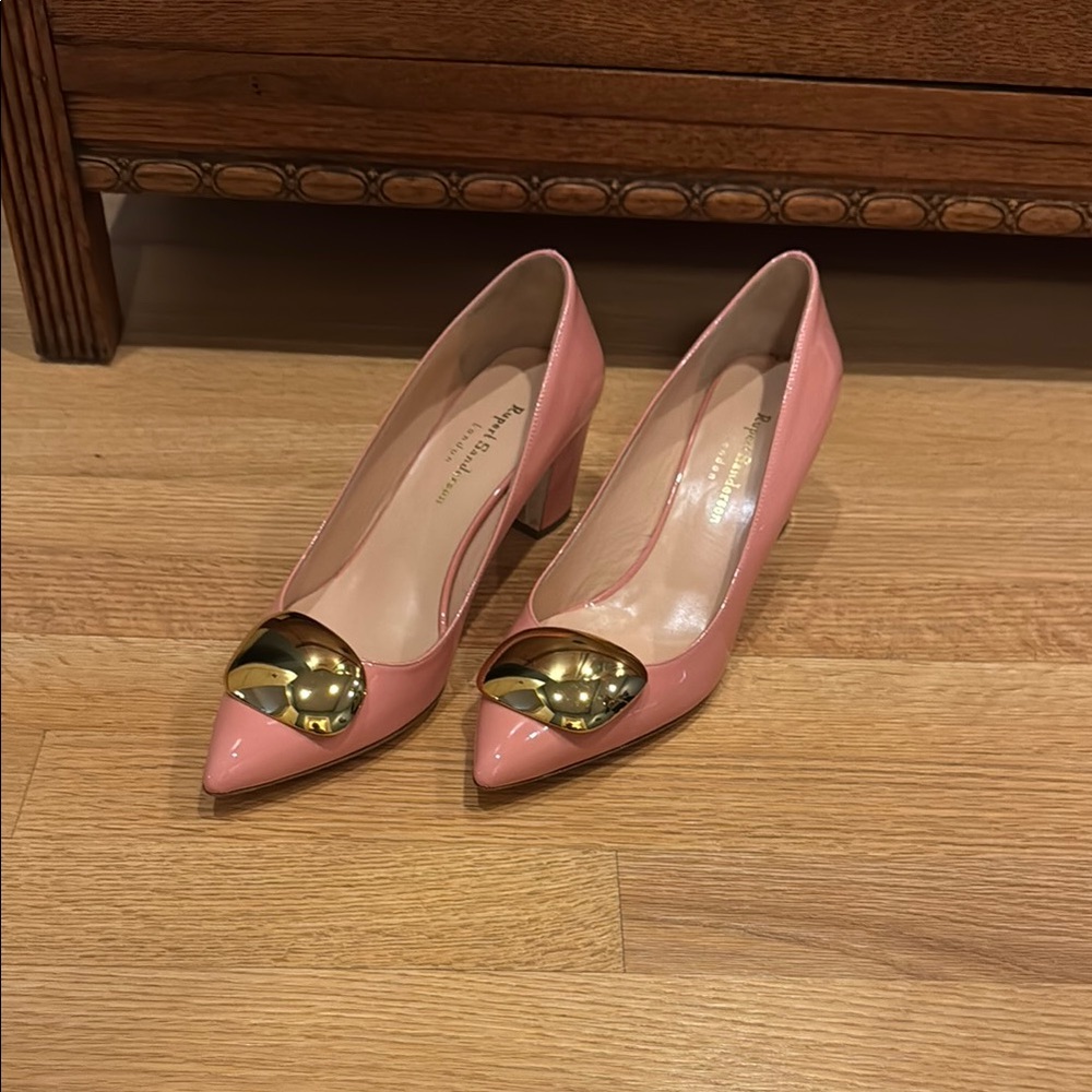 Rupert Sanderson Pink Pumps with Gold Accent